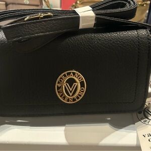 Valentino Orlandi Black Crossbody Bag with Gold Accents
